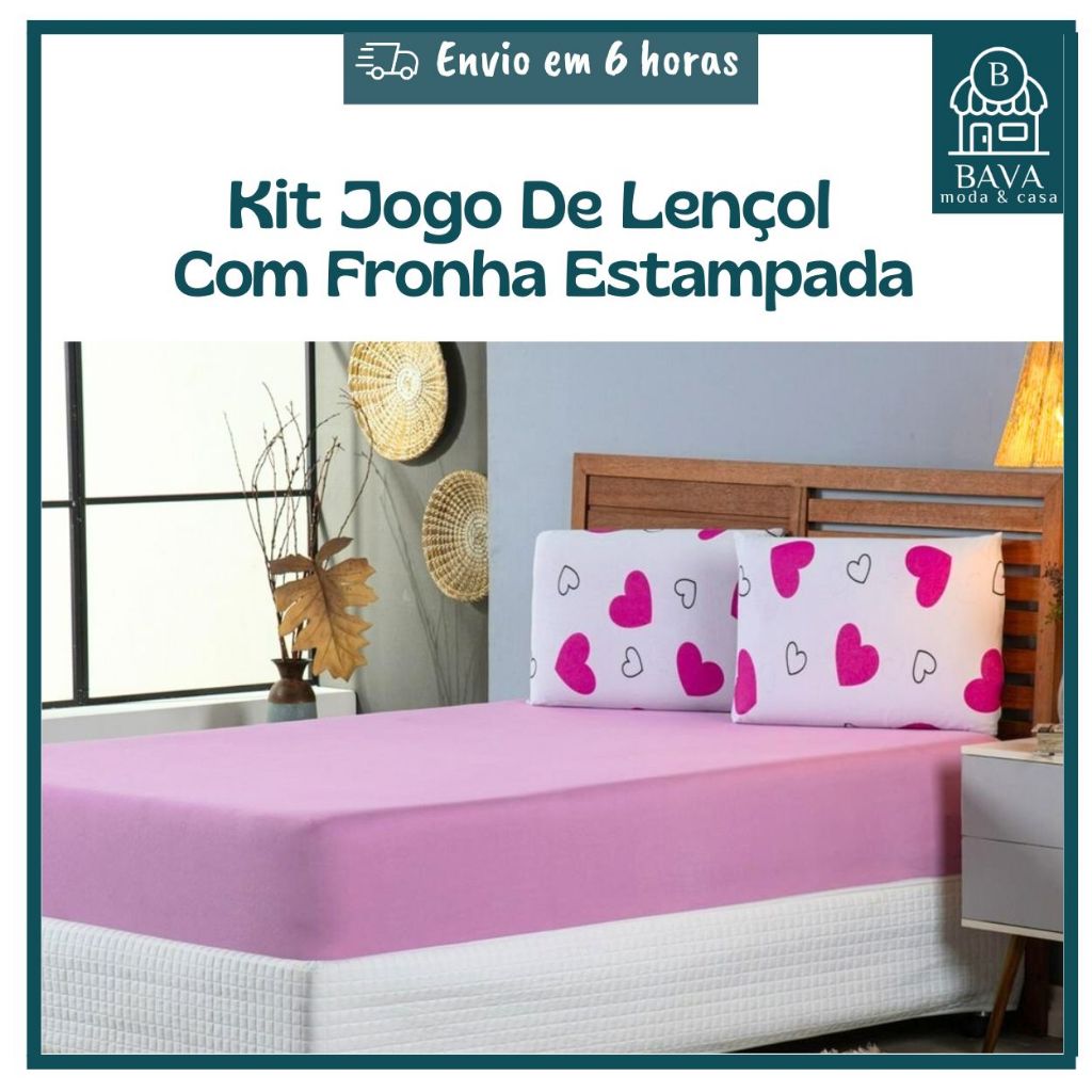 Lençol Casal Jogo 3 Peças Malha 100% Algodão C/ Elástico Estampado 1,38x1,88x0,30cm Lançam...