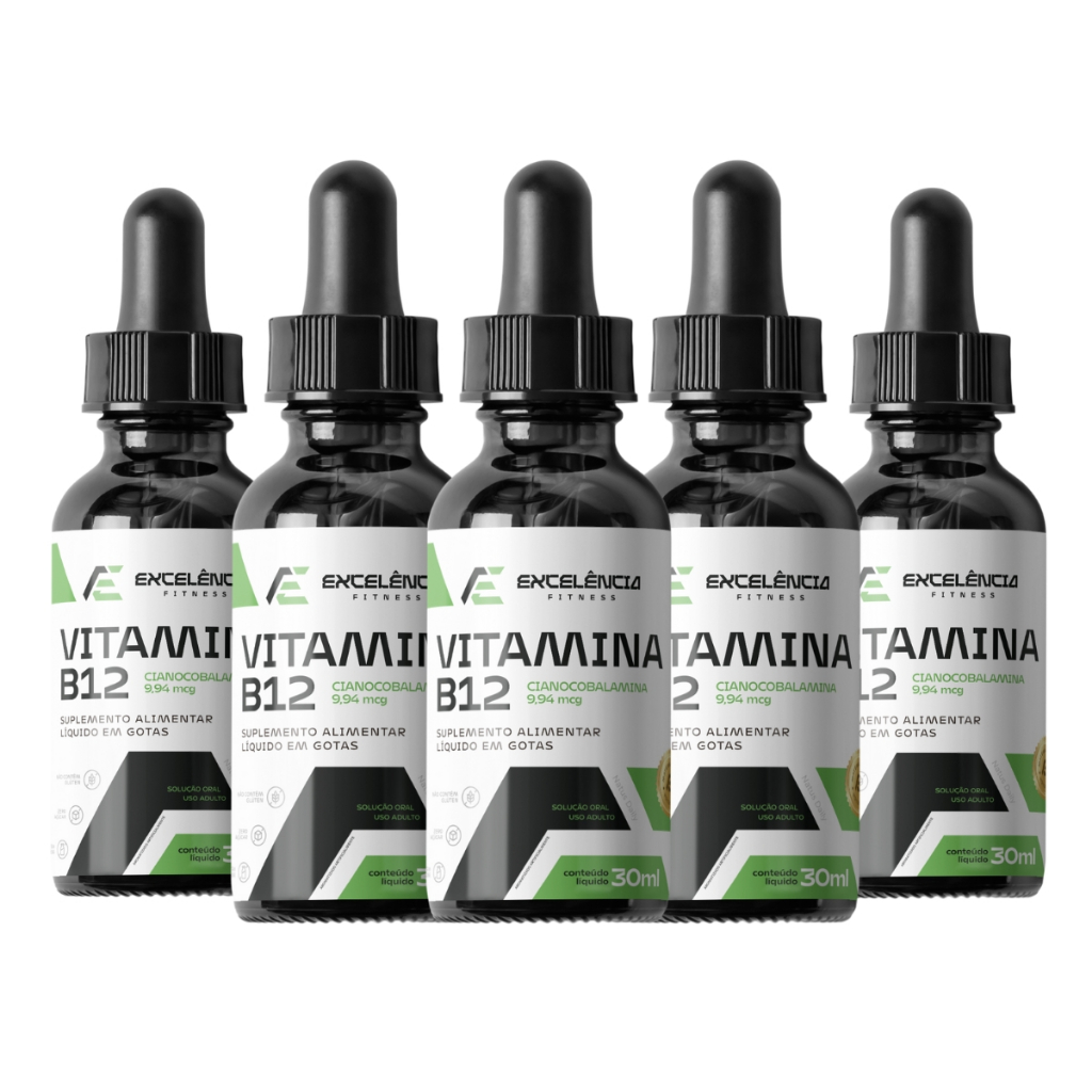 Kit 5x Suplemento Vitamina B12 9,94mcg | Mais Energia e Concentração – 30ml Líquido