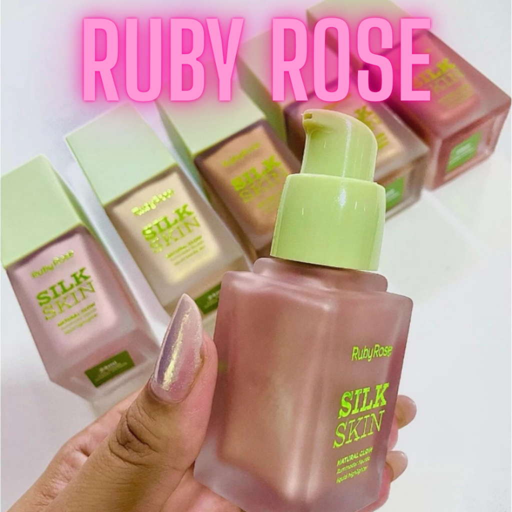 Iluminador Maquiagem Liquido Silk Skin Ruby Rose Brilho Intenso em Oferta na Shopee