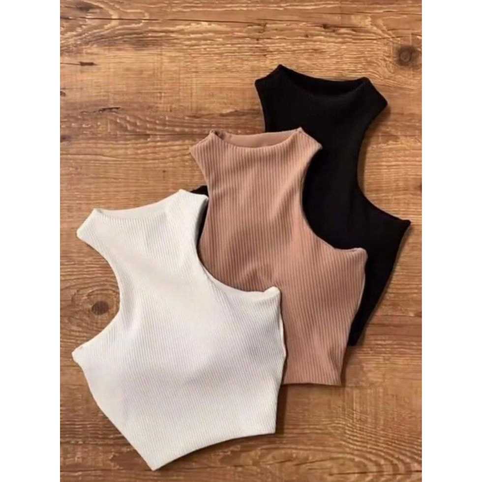 Kit 3 Cropped Feminino Canelado – Várias Cores, Ideal para o Dia a Dia e Academia