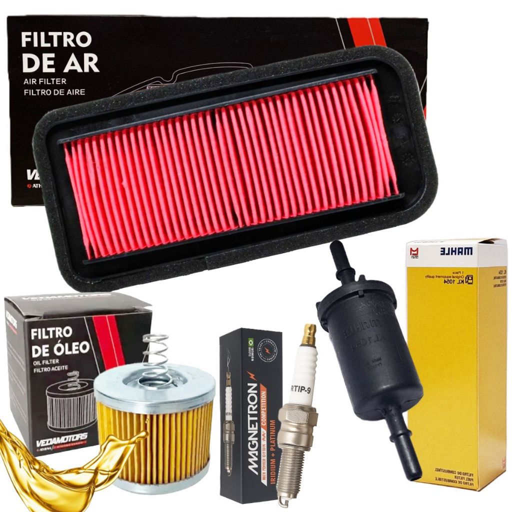 Kit de Filtros e Vela Iridium Fz15 150 Abs 2023-2025 (Filtro de Ar, Filtro de Óleo, Filtro de Gasolina, Vela Iridium) em Oferta na Shopee