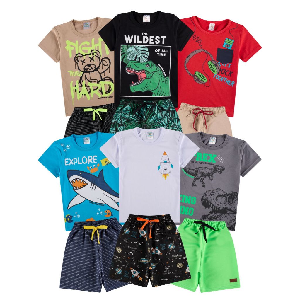 Kit Sortido 4, 10 ou 16 Peças de Roupas Infantil Menino Verão (Camisetas +Bermudas) Conjunto Masculino Infantil de Calor em Oferta na Shopee
