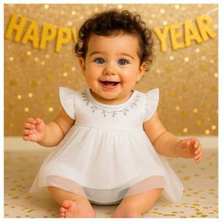 Body vestido bebê com tule glitter festa batizado 100% algodão em Oferta na Shopee