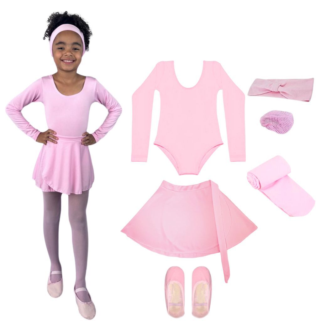 Kit Bailarina Infantil Moda Inverno 6 Itens Collant Manga Longa Multicor
