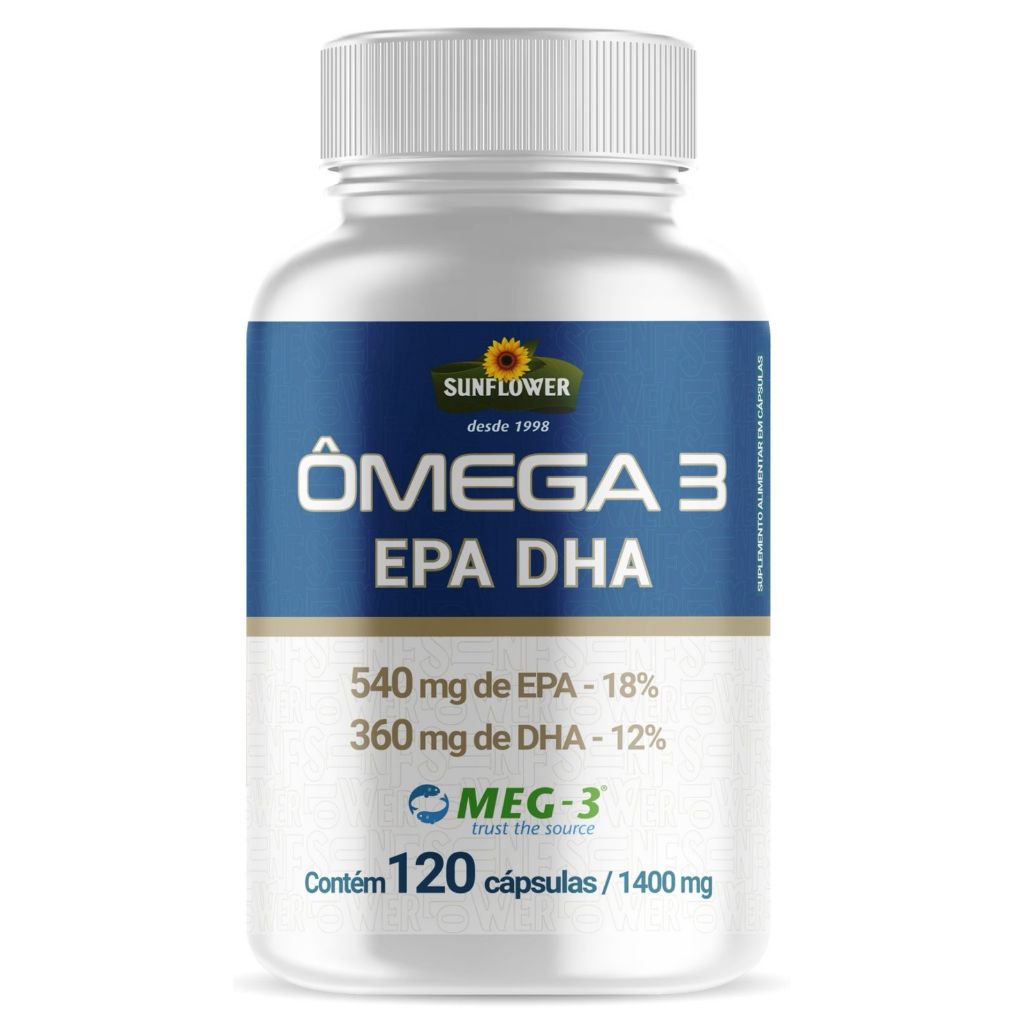 Ômega 3 Certificação MEG-3 - Puro -120 Cápsulas - Sunflower Altos Níveis EPA DHA