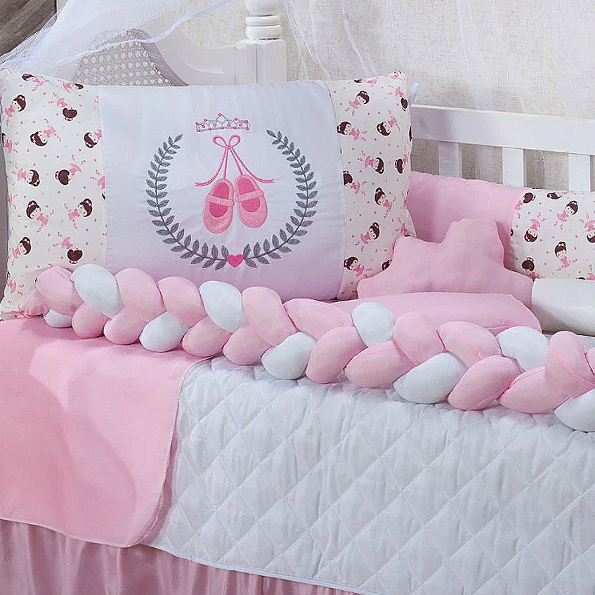 Kit Berço 7 Peças C/ Trança Pop Algodão Americano/Nacional Conforto Decoração Proteção Bebê em Oferta na Shopee