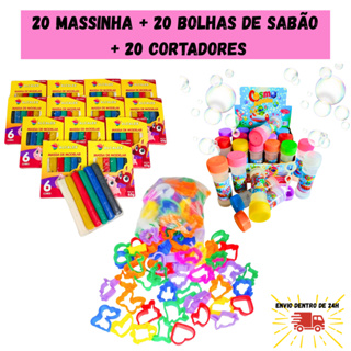 Kit 20 Cx Massinha de Modelar + 20 Bolha de Sabão + 20 Cortador Molde Festa Lembrancinha Infantil em Oferta na Shopee