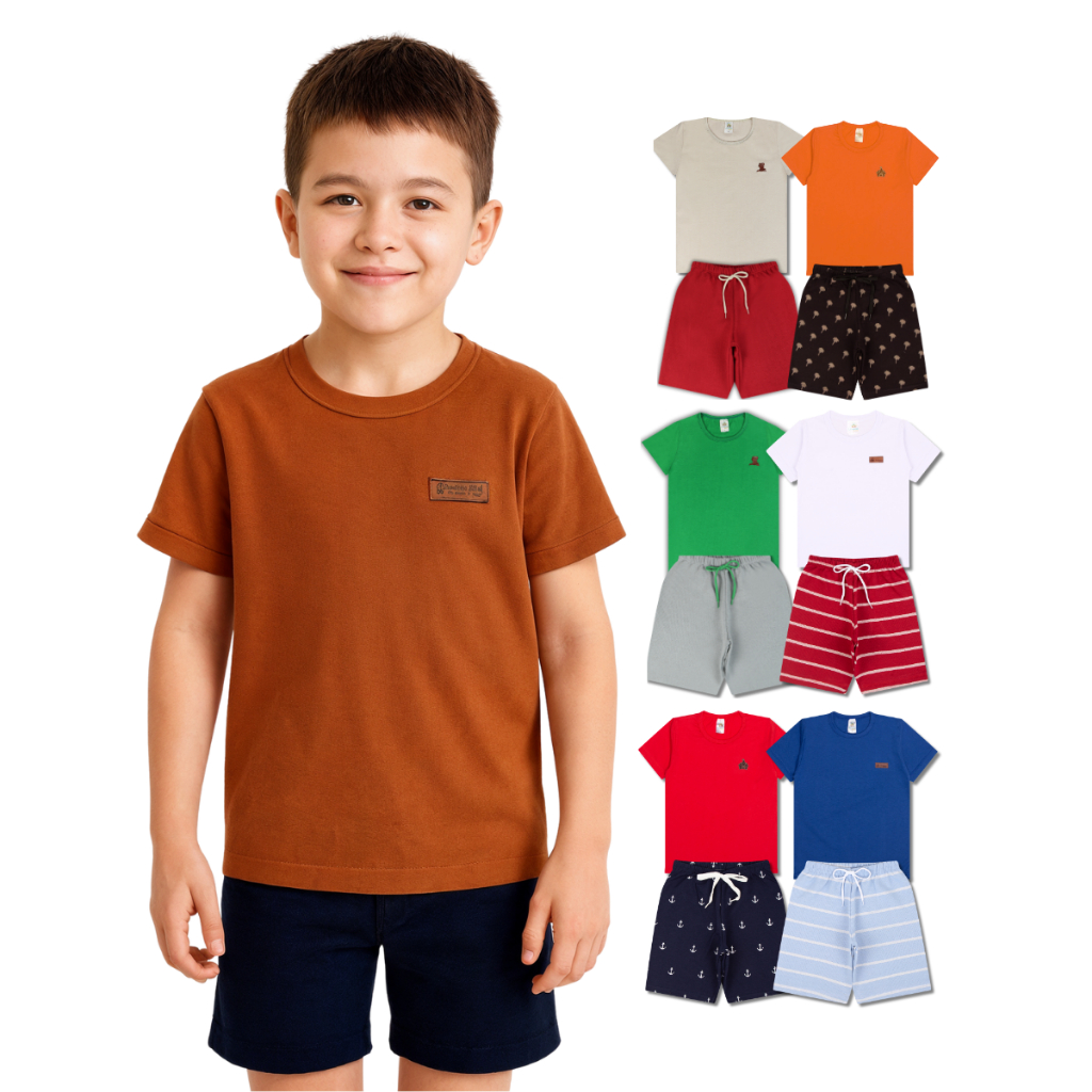 Kit Sortido 2, 3 Ou 10 Peças Roupa Menino Infantil Masculino Conjunto Básico Casual Liso de Verão Roupa Básica de Calor em Oferta na Shopee