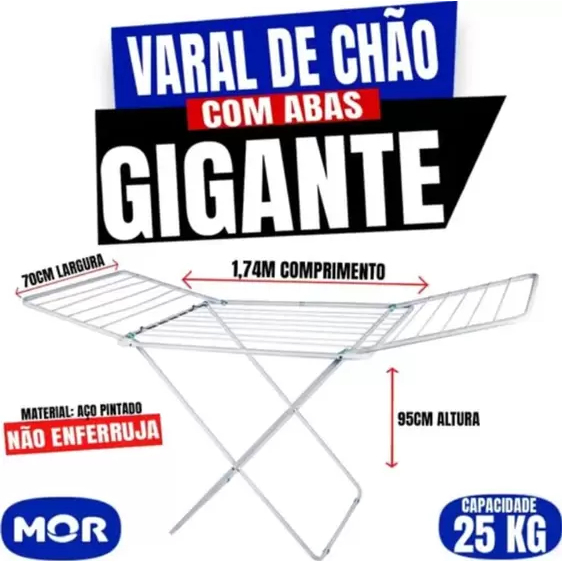 Varal Gigante Para Roupa De Chão Com Abas Maxi ou Slim Retrátil Dobrável Mor