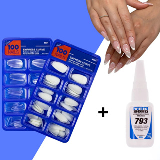 100 UNHAS POSTIÇAS INTEIRAS AMENDOADA NATURAL REALISTA DIVERSOS TAMANHOS + TEK BOND 793 20g SECAGEM RÁPIDA em Oferta na Shopee