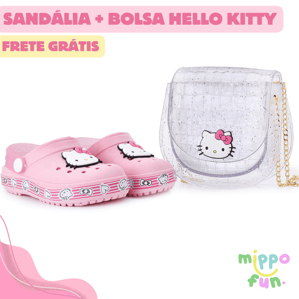 Kit Babuche e Bolsa Hello Kitty Leve Antiderrapante Menina em Oferta na Shopee