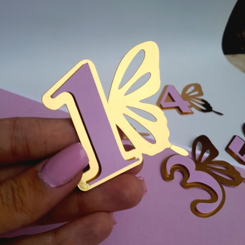 Kit Aplique de Número Borboleta Dourado/Lilás/Rosa – Alta Qualidade | Envio Rápido Jardim Encantado