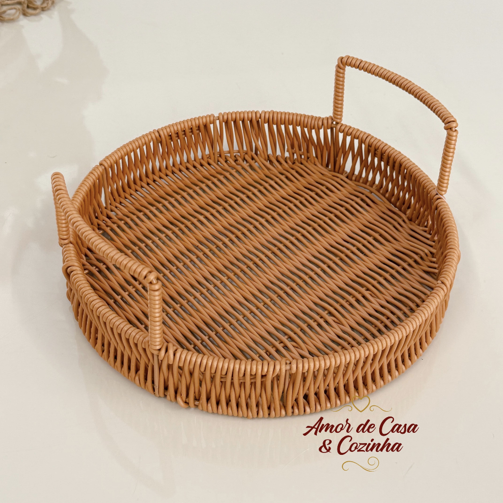 BANDEJA COM ALÇA RATTAN REDONDA OU RETANGULAR AUTUM