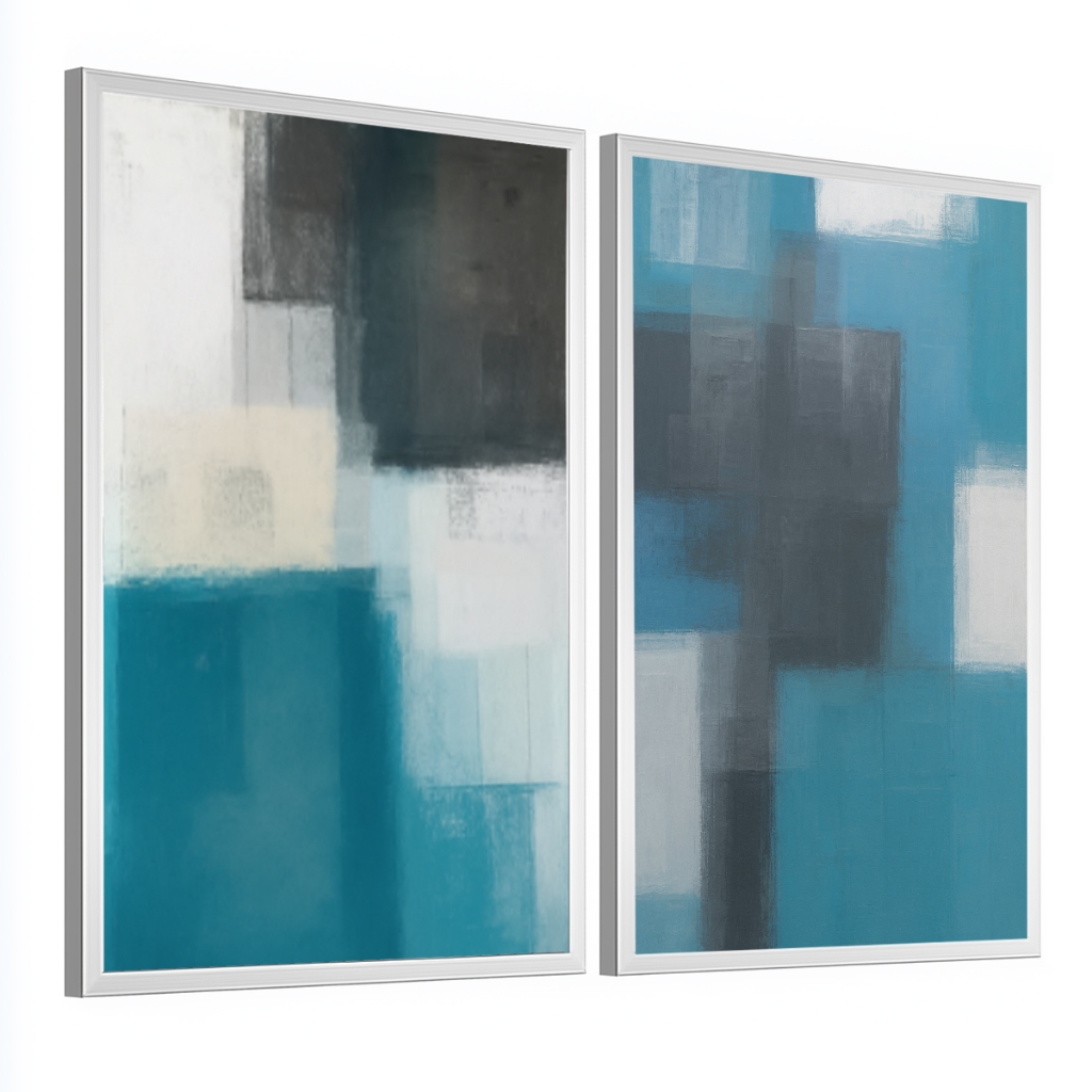 Kit 3 Quadros Decorativos Com Moldura Abstrato Azul Moderno Para Sala Quarto