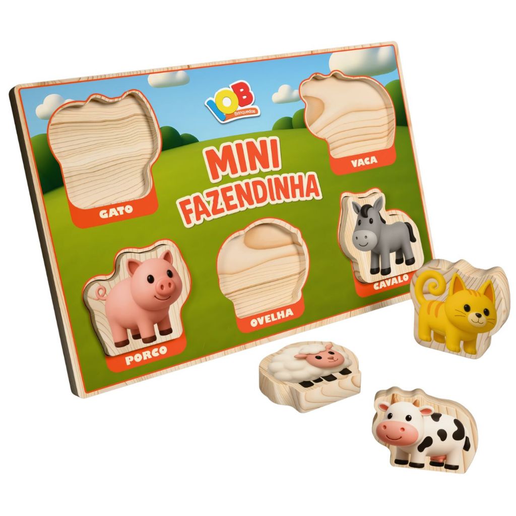 Brinquedo pedagógico Mini Fazendinha  Jogo De Encaixe Educativo Em Madeira