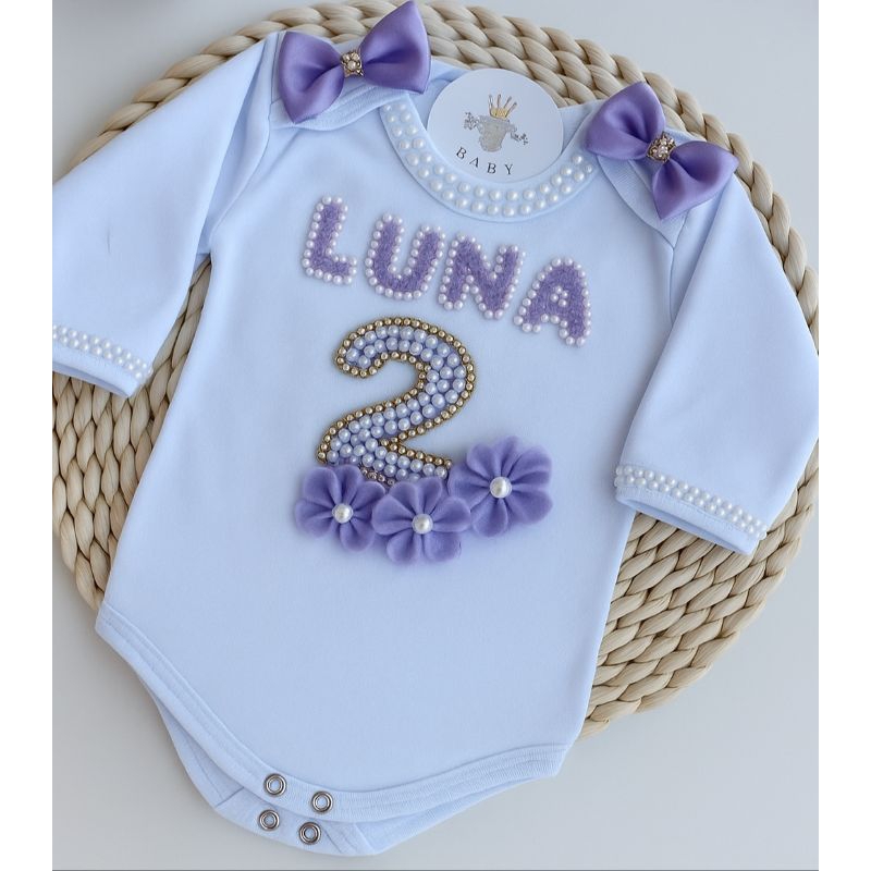 BODY PERSONALIZADO COM PÉROLAS E STRASS em Oferta na Shopee