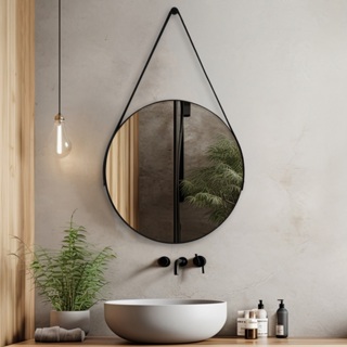 Espelho Adnet com Alça e Suporte Couro Redondo 60cm 50cm 40cm 30cm Sala Banheiro Quarto em Oferta na Shopee