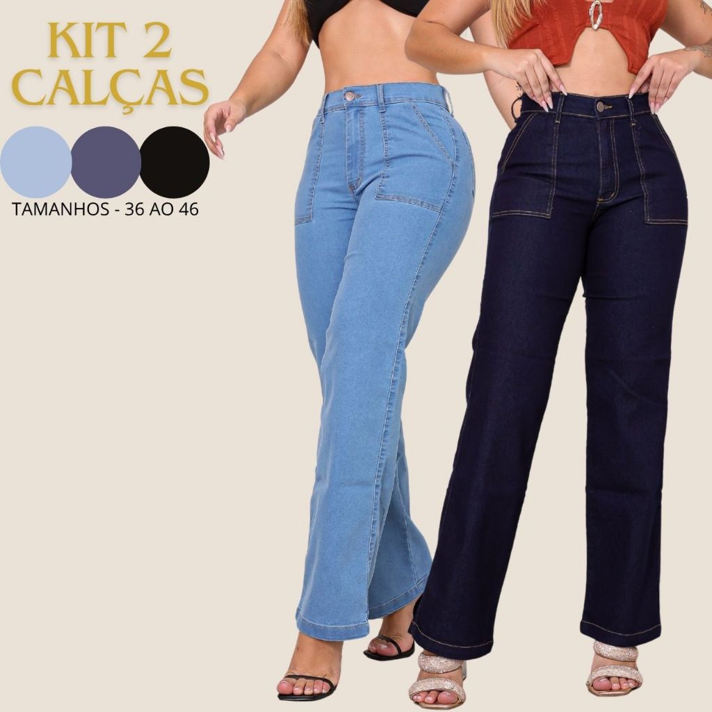 Kit com 2 Calças WidLeg Cintura Alta Femininas Look Casual Trabalho em Oferta na Shopee