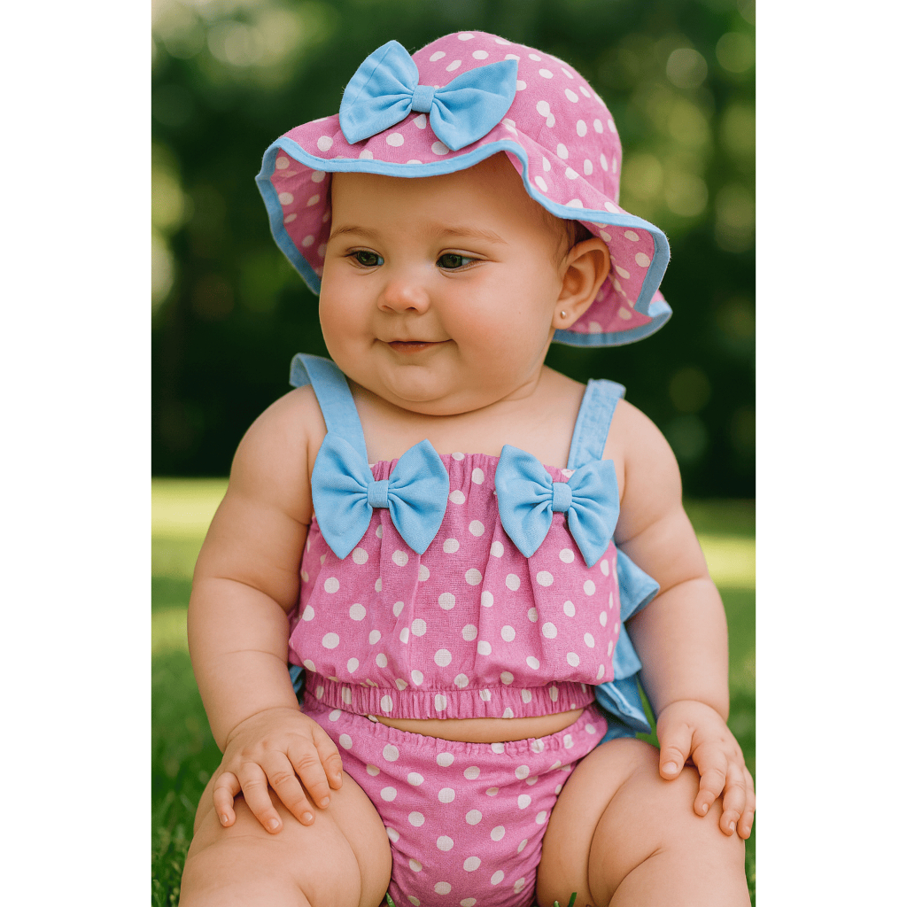 Banho de Sol Menina Infantil Luxo Verão Diva Mini Delicada Chapéu Bebê Moda Luxo Rosa E Azul POA