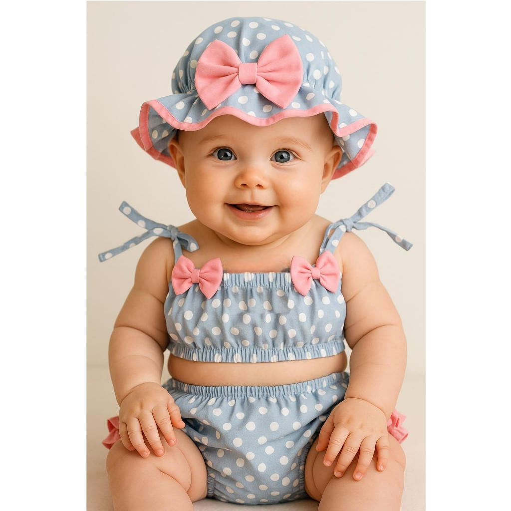 Banho de Sol Rosa E Azul POA Neném Bebê Luxuoso Delicado Baby Bebê Menina Infantil Luxo Verão Diva