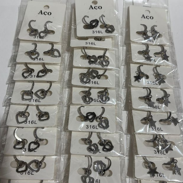 Kit 3/6/12 Pares Brinco de Argola com Pingente em Aço Inoxidável Antialérgico em Oferta na Shopee