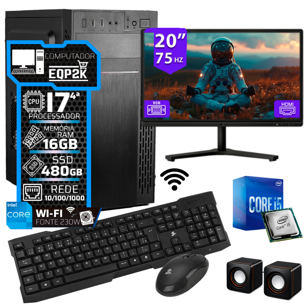 Computador Intel Core I7 4°gera. Ssd 480gb 16gb Memória Ram Monitor 20 + DVD