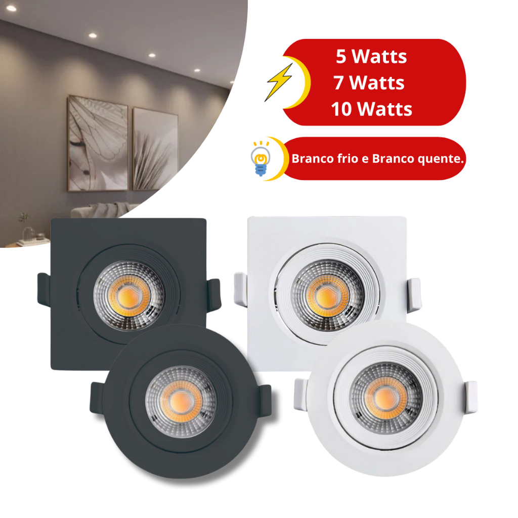 Luminária Spot Led Bivolt 5w 7w 10w Quadrado Redondo Embutir Branco Frio/Quente 5UN 3UN LUMINAX em Oferta na Shopee