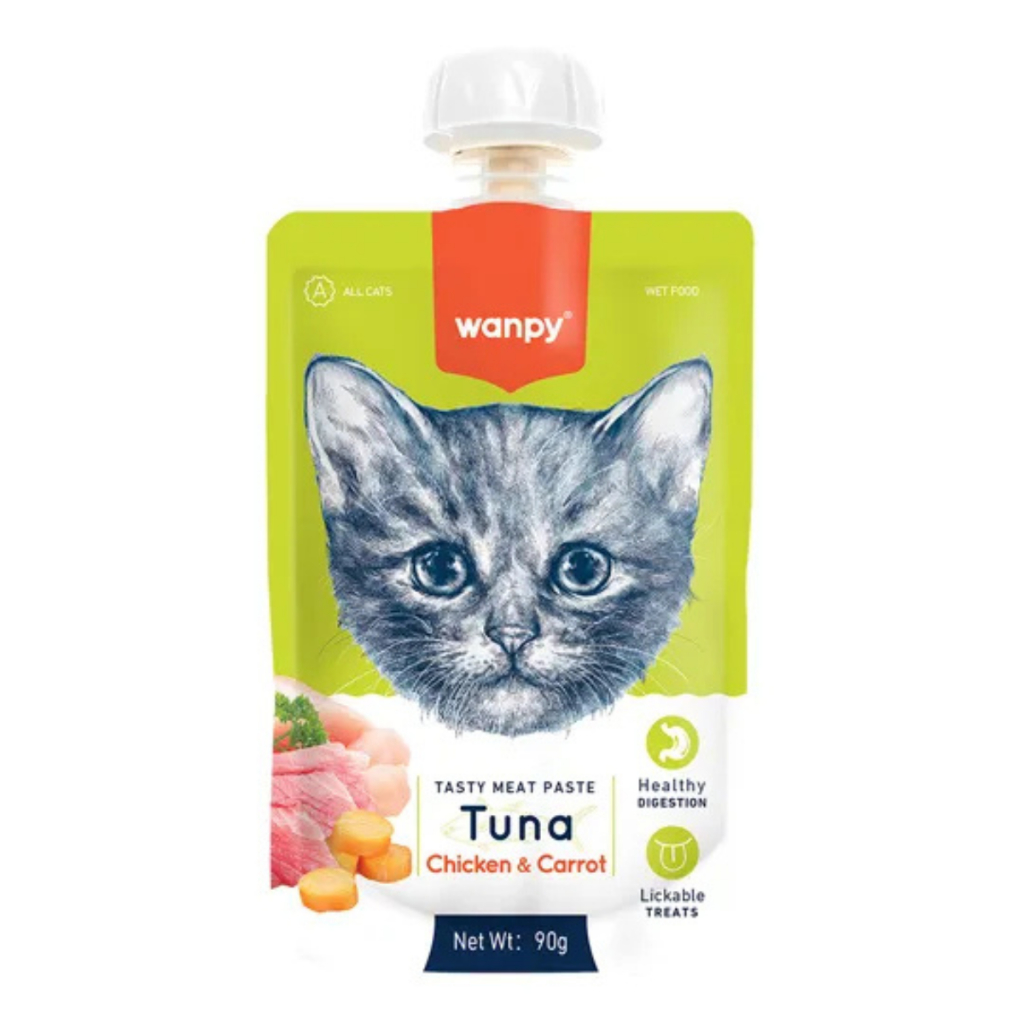 Wanpy Creamy Petisco Para Gato Sachê De Atum, Frango e Cenoura 90g