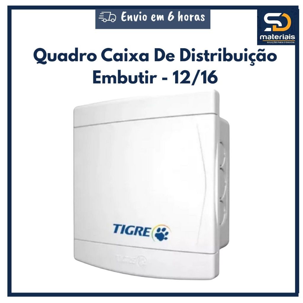 Quadro Caixa De Distribuição Embutir 12/16 Disjuntores Tigre Eletrica
