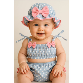 Kit 3 Peças Banho de Sol Bebê Menina Estampa Divertida Charme Laço Delicado Moda Praia Piscina Foto em Oferta na Shopee