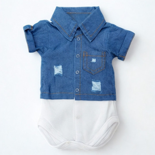 Body Camisa Jeans Bebê Unissex | Manga Curta | Look Fofo e Estiloso | Casual Inverno | P, M, G em Oferta na Shopee