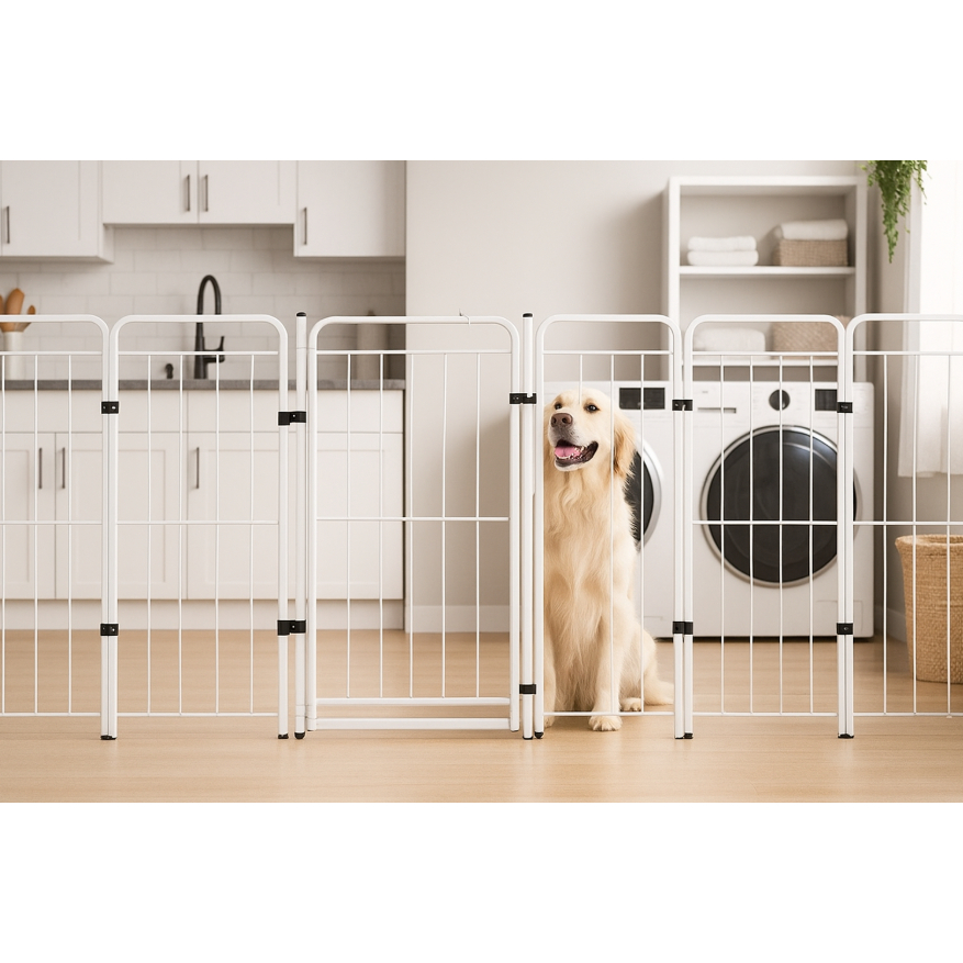 Cercado Cães Cachorros Pets com 10 Módulos + Portão 98cm Preto Branco Divisor de Ambientes