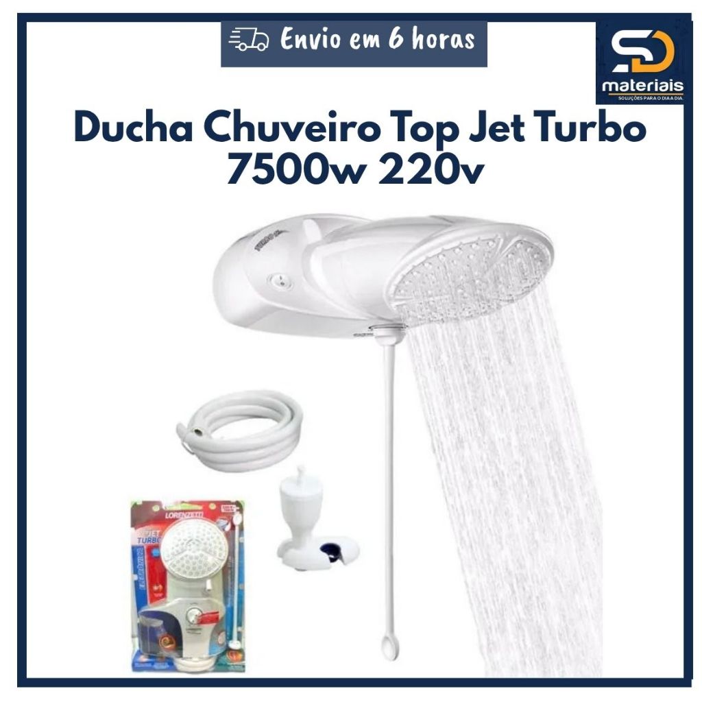 Ducha Chuveiro Top Jet Turbo Eletrônico Pressurizador 7500w 220v Lorenzetti