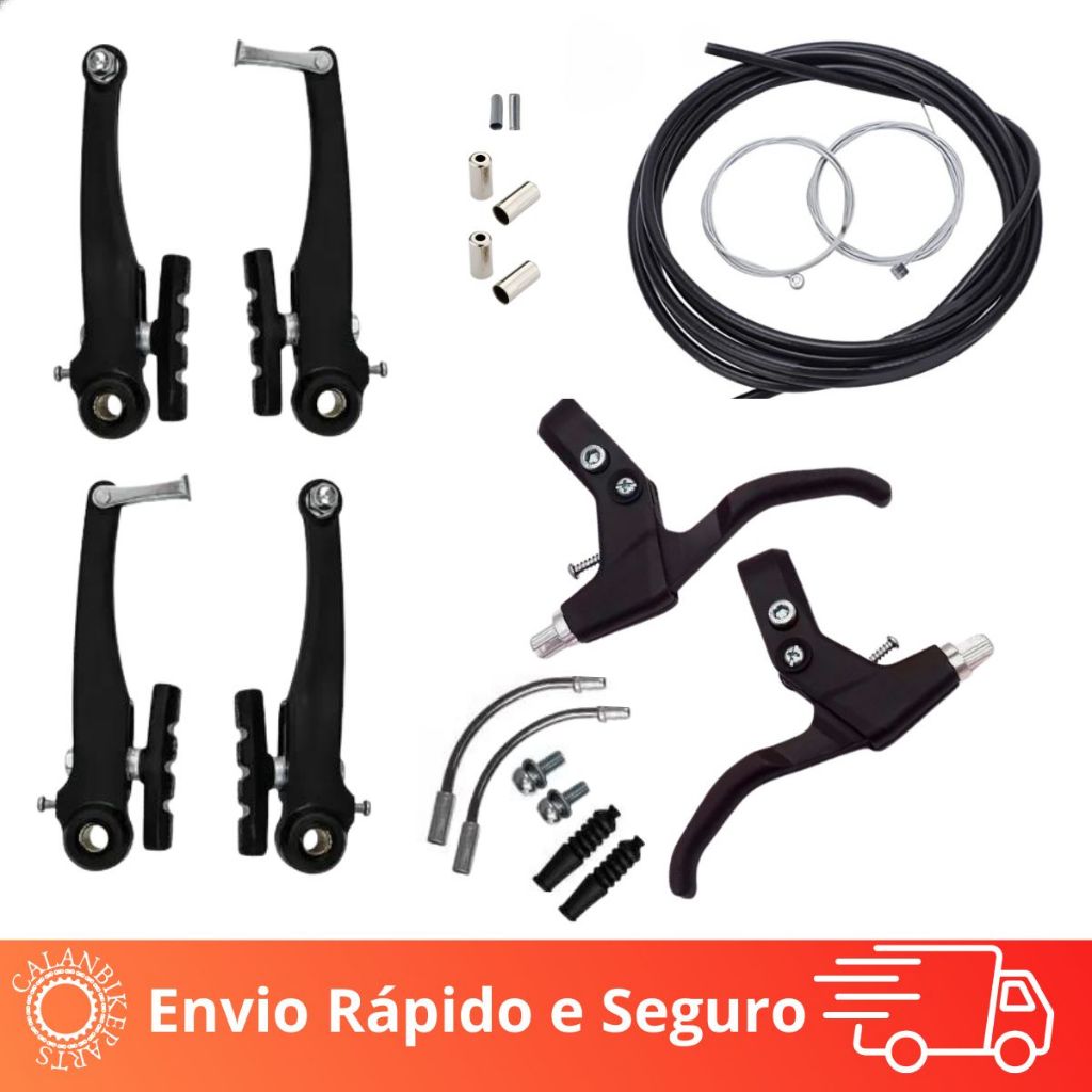Jogo De Freio Completo Modelo V-brake Bicicleta Manete Com Cabos e Capas Nylon