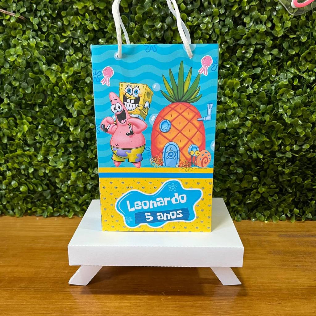 SACOLINHA PERSONALIZADA BOB ESPONJA - PEGUE E MONTE - TAMANHO (M) - Lembrancinha - Aniversário