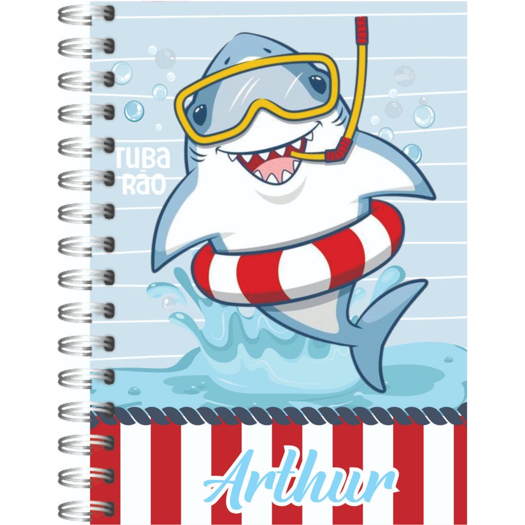 Caderno Infantil Pautado A5 15x21 Personalizado Nome Tema Tubarão em Oferta na Shopee