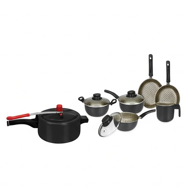 Conjunto Kit Jogo de Panela Completo Cor Creme Decorado Com Panela de Pressao