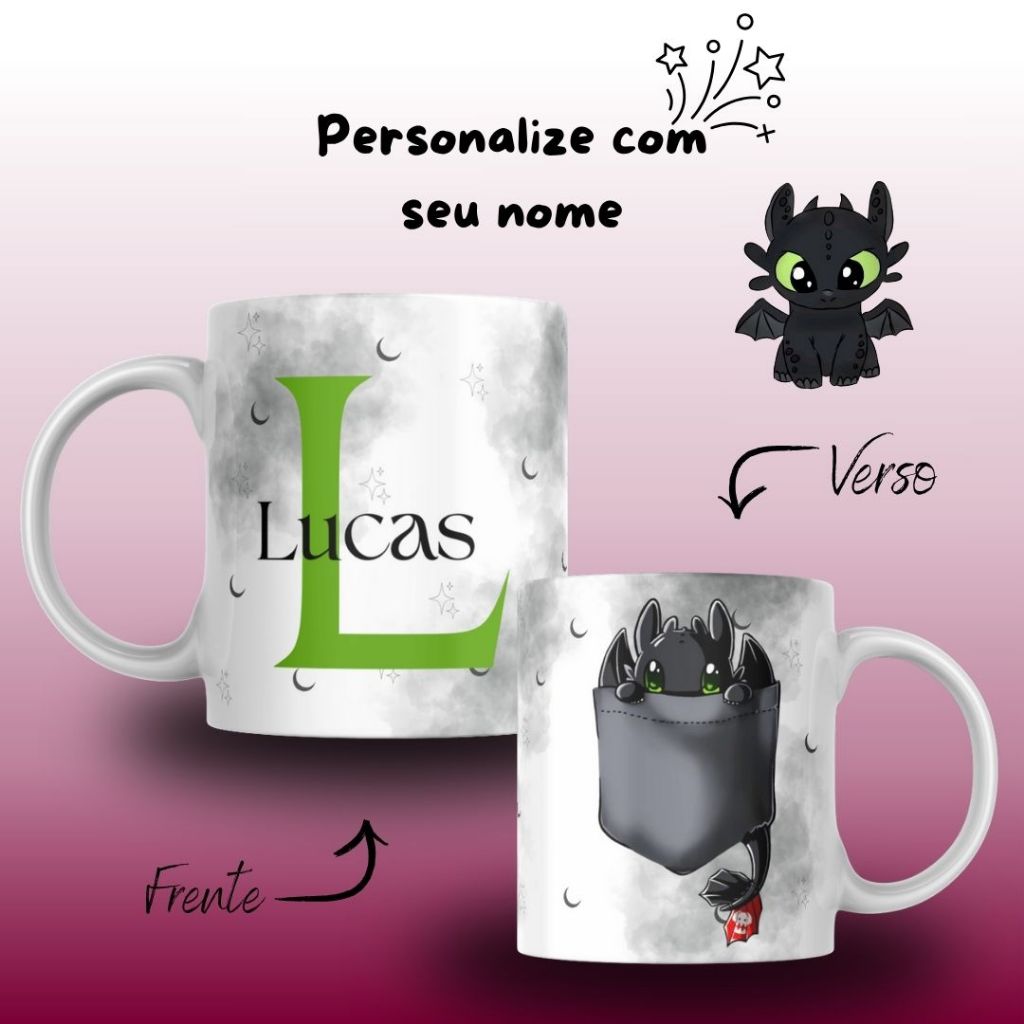 Canecas Banguela Como Treinar Seu Dragão Com Inicial e Nome Personalizados Presente 325 ml