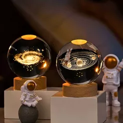 Luminária Decorativa Globo LED Lua Galáxia Sistema Solar Astronauta Bola De Cristal