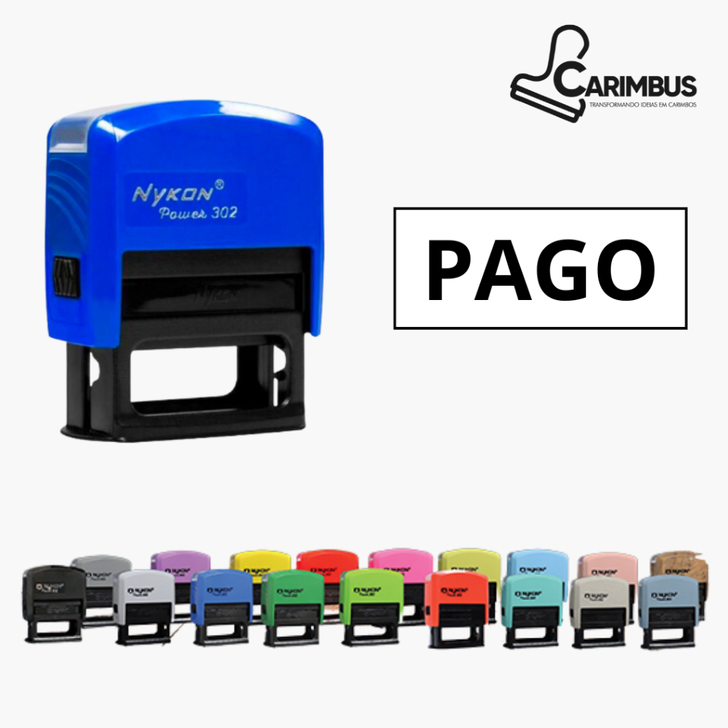 Carimbo Automático "PAGO" Nykon 38X14 em Oferta na Shopee