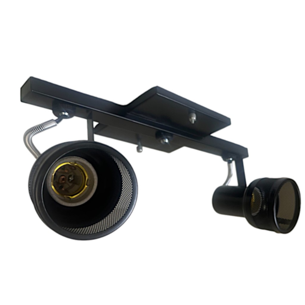 Spot Trilho Duplo Alumínio Preto – 2 Lâmpadas E27 Bivolt 110/220V