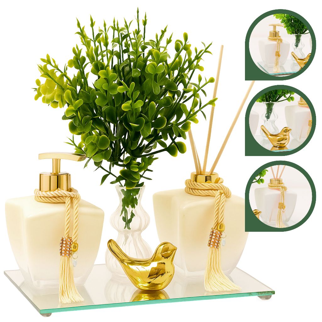 Kit Banheiro Vidro Estrela Degrade Branco Porta Sabonete Liquido e Difusor C/ Bandeja Luxo em Oferta na Shopee