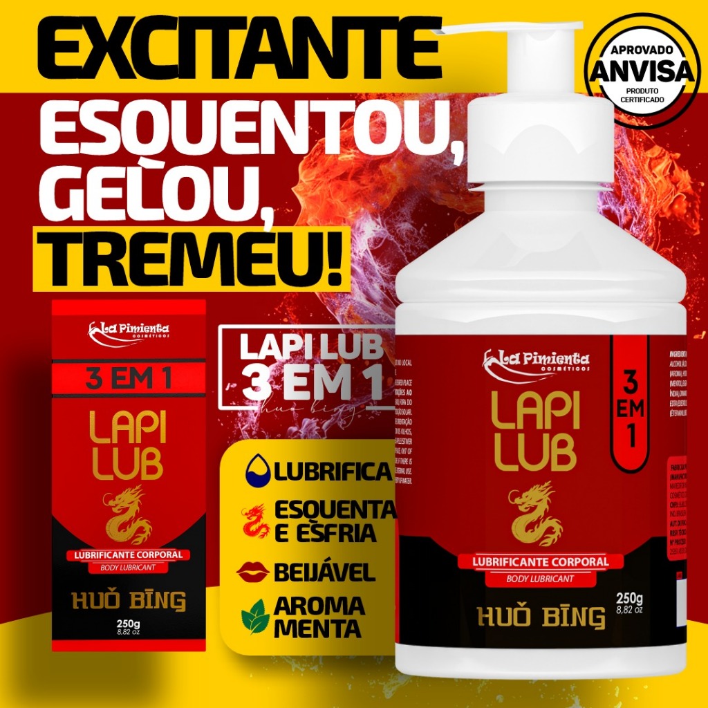 GEL LUBRIFICANTE EXCITANTE QUE GELA E ESQUENTA A PELE LAP LUB 3 EM 1 HUO BING