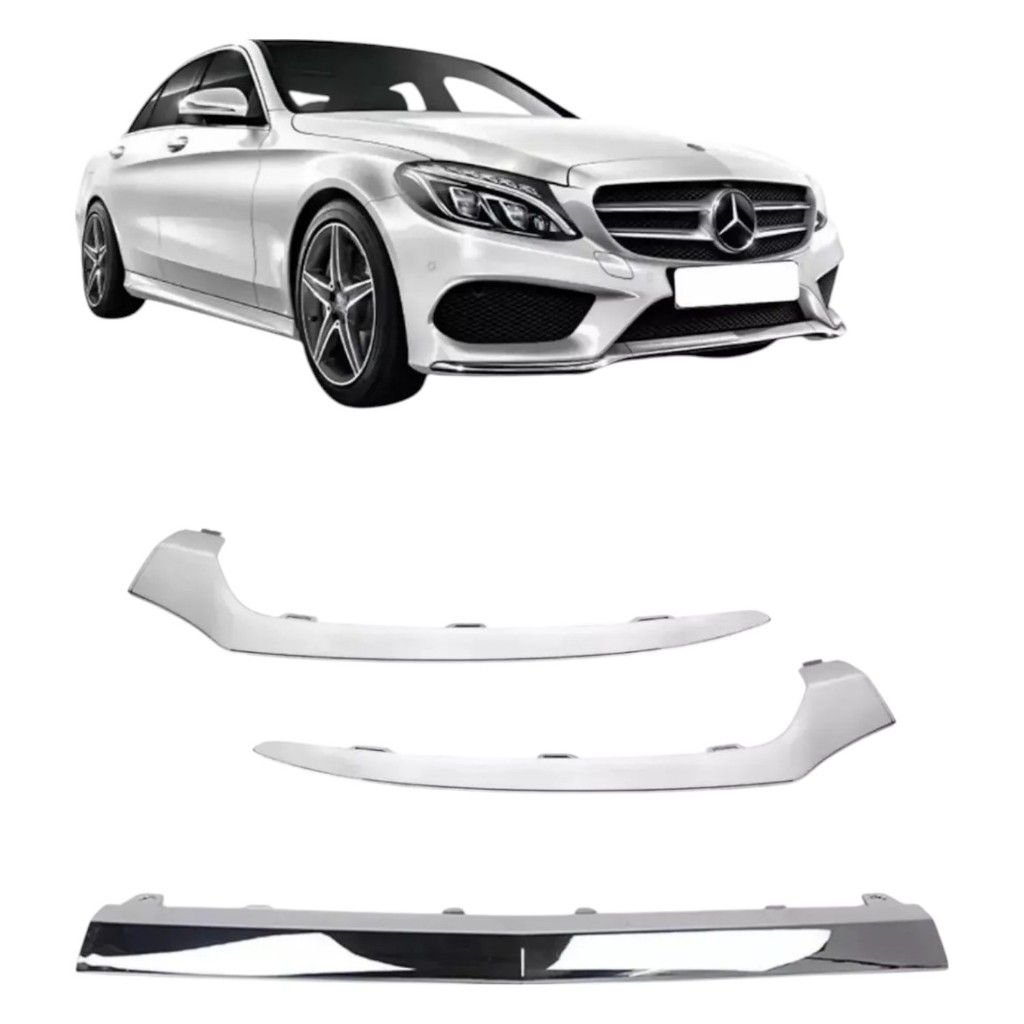 KIT FRISO PARACHOQUE MERCEDES C200 2015 2016 2017 2018 CROMADO DIANTEIRO