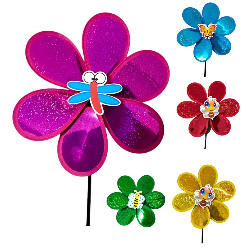 Catavento Joaninha  Pequeno Jardim Decoração Enfeite Pavão Insetos Campo Vento Azul Amarelo Colorido