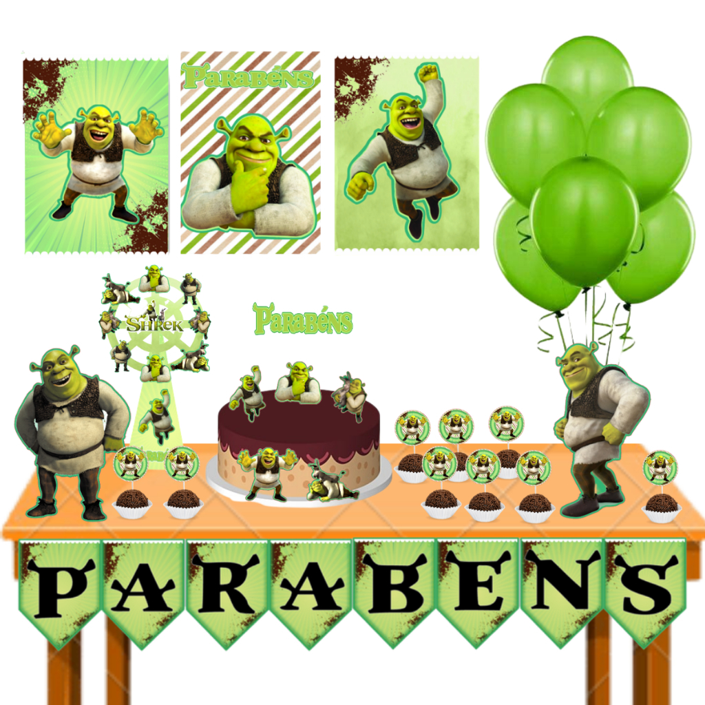 Kit festa em casa só um bolinho shrek ogro verde decoração aniversário