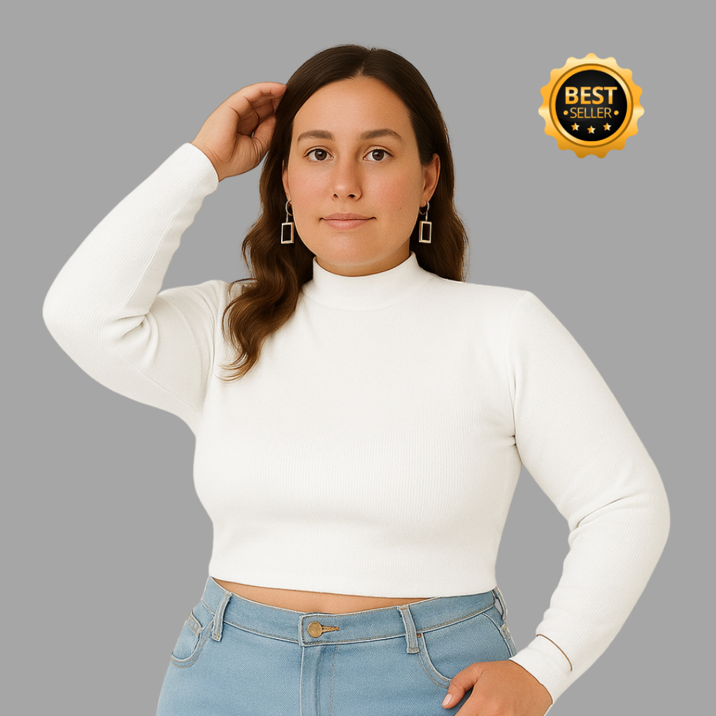 Cropped Gola Alta Manga Longa Canelado PLUS SIZE Tendencia