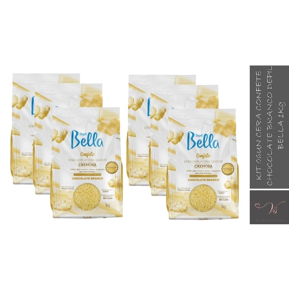 Kit 06un Cera Depilatória Confete Cremosa Chocolate Branco Depil Bella 1Kg