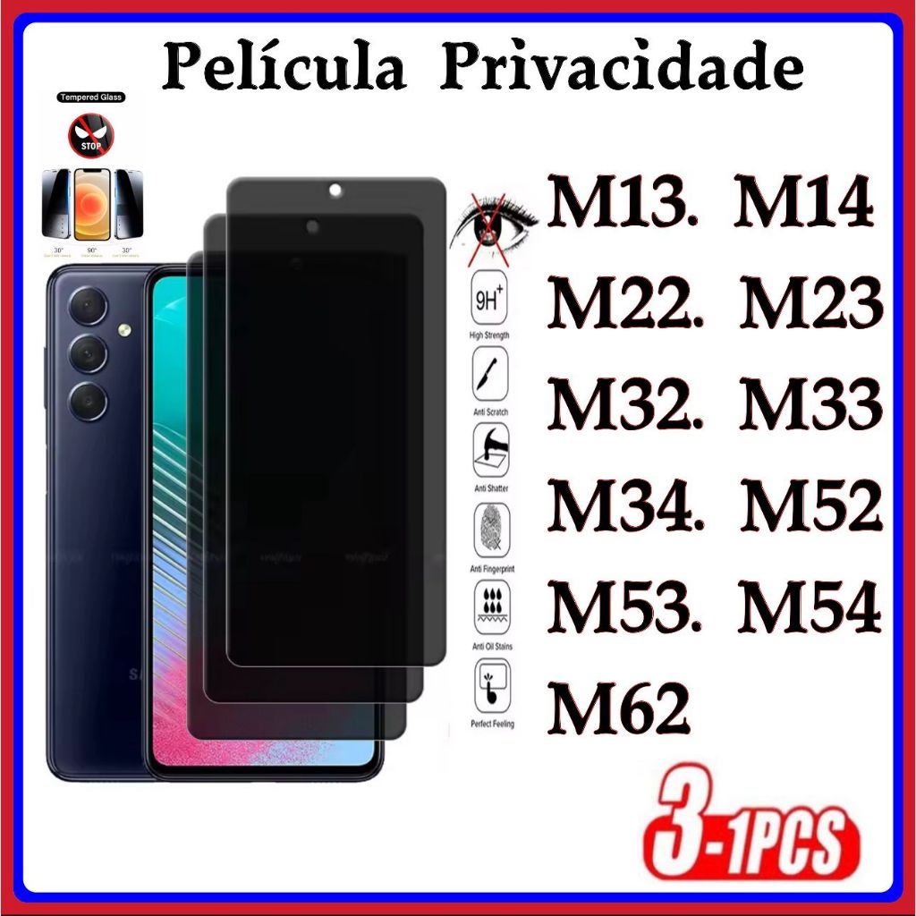 Película Privacidade 3D Anti Spy Samsung M13 M14 M22 M23 M32 M33 M34 M52 M53 M54 M62 em Oferta na Shopee