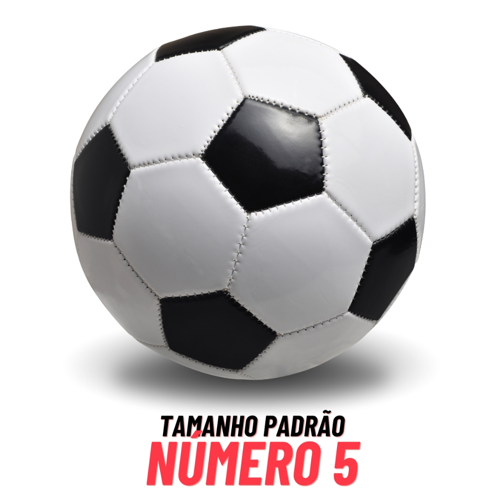 Bola de Futebol Preto E Branca Tradicional Gomos Society Futsal Praia Quadra Bombinha De Ar N5 — imagem 2 de 2